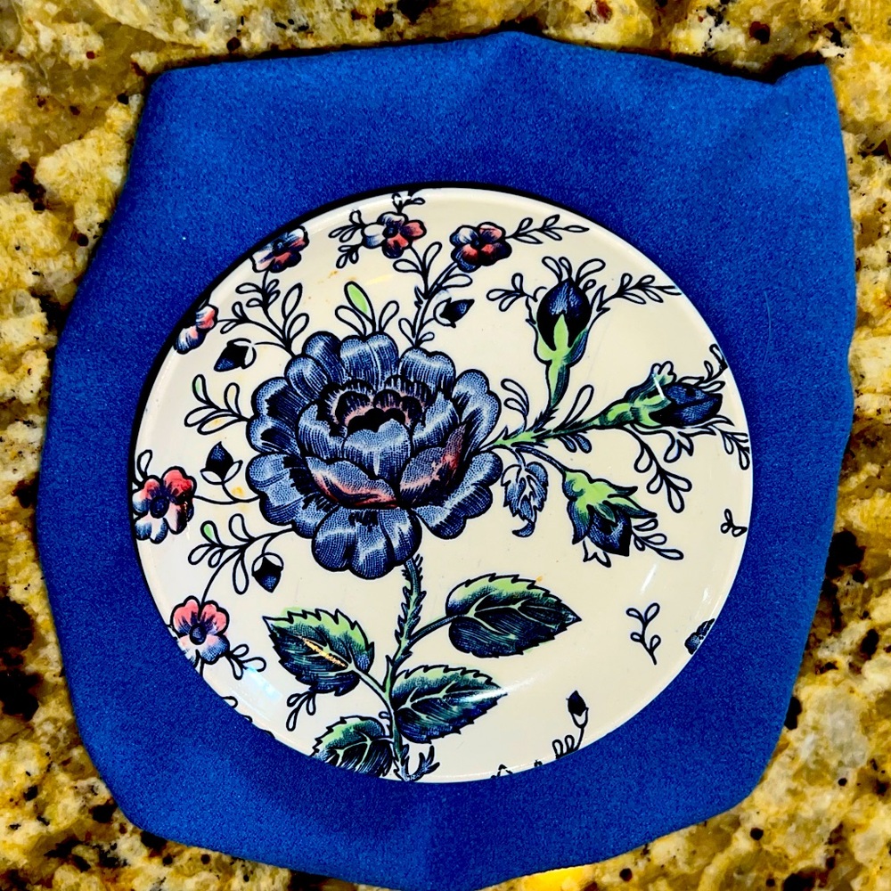 Vintage Johnson Brothers Rose Chintz Blue 4” Espresso Demitasse Saucer,RARE,MINT